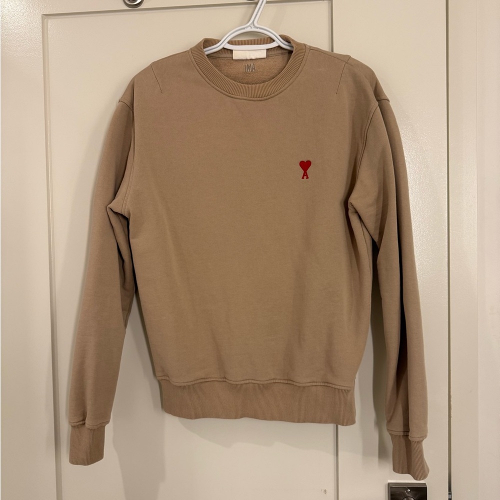 Ami Alexandre Mattiussi Beige Sweater with Red Logo